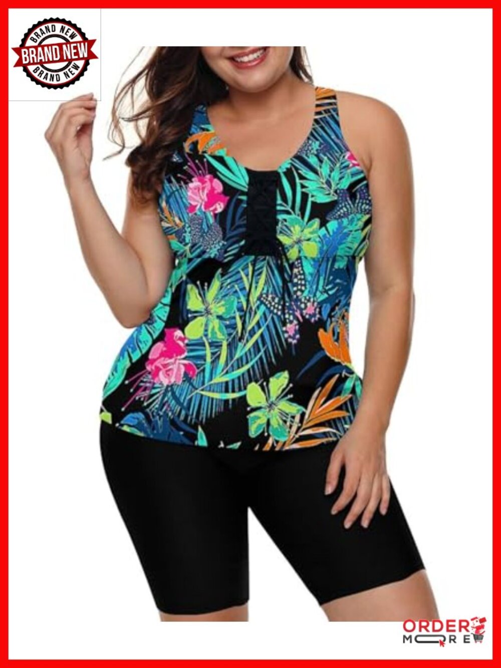 Plus Size Tankini Swimsuit Two Piece with Capris Athletic Swimwear